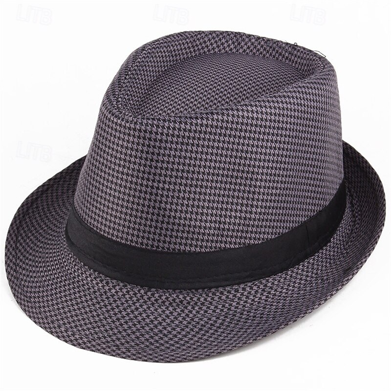 Men's Kentucky Derby Hat Sun Hat Wild Brim Hat Top Hat Black Yellow Polyester Fashion Casual Street Daily Houndstooth Breathable4