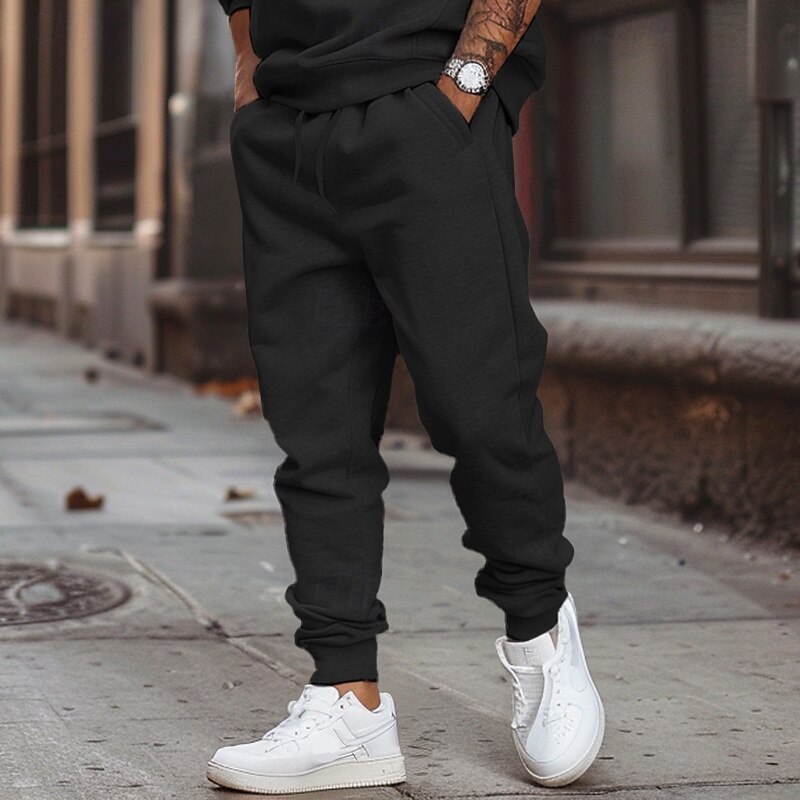 Men's Fleece Pants Sweatpants Joggers Trousers Casual Pants Drawstring Elastic Waist Plain Breathable Soft Full Length Outdoor Work Daily Sports Fashion Black Navy Blue Micro-elastic3