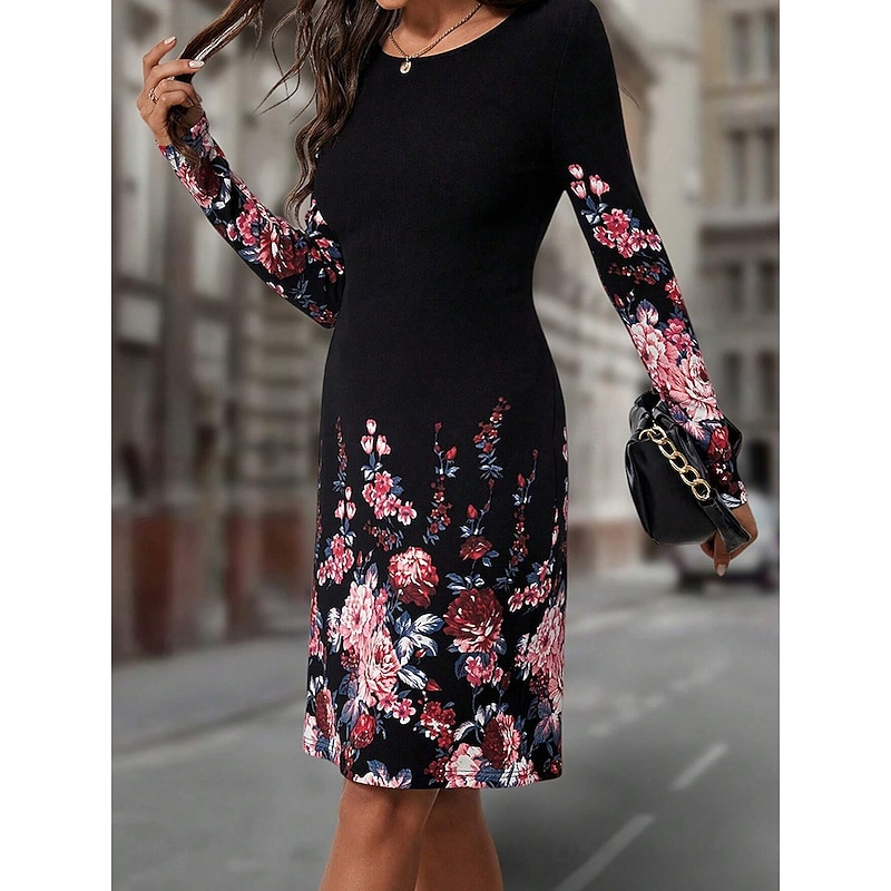 Women's Maxi Dress Sweatshirt Dress Winter Dress Corset Dress Sheath Dress Elegant Stylish Vacation Party Street Regular Fit Floral Long Sleeve Crew Neck Pink Blue Orange Summer Fall Winter3