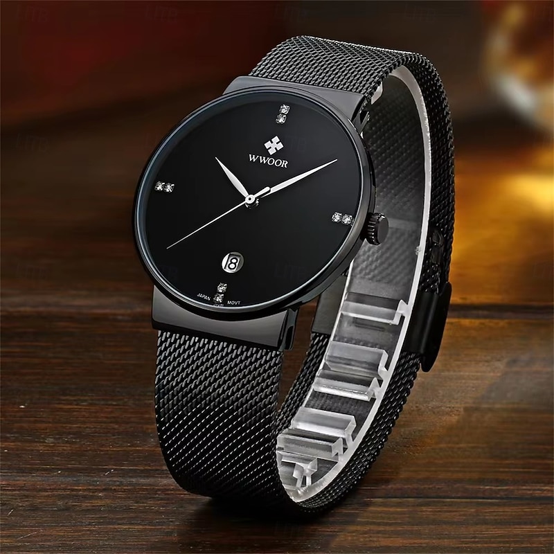 WWOOR Top Brand Luxury Square Man Watch Date Waterproof Men Wristwatch High Quality Stainless Steel Men's Quartz Watches2