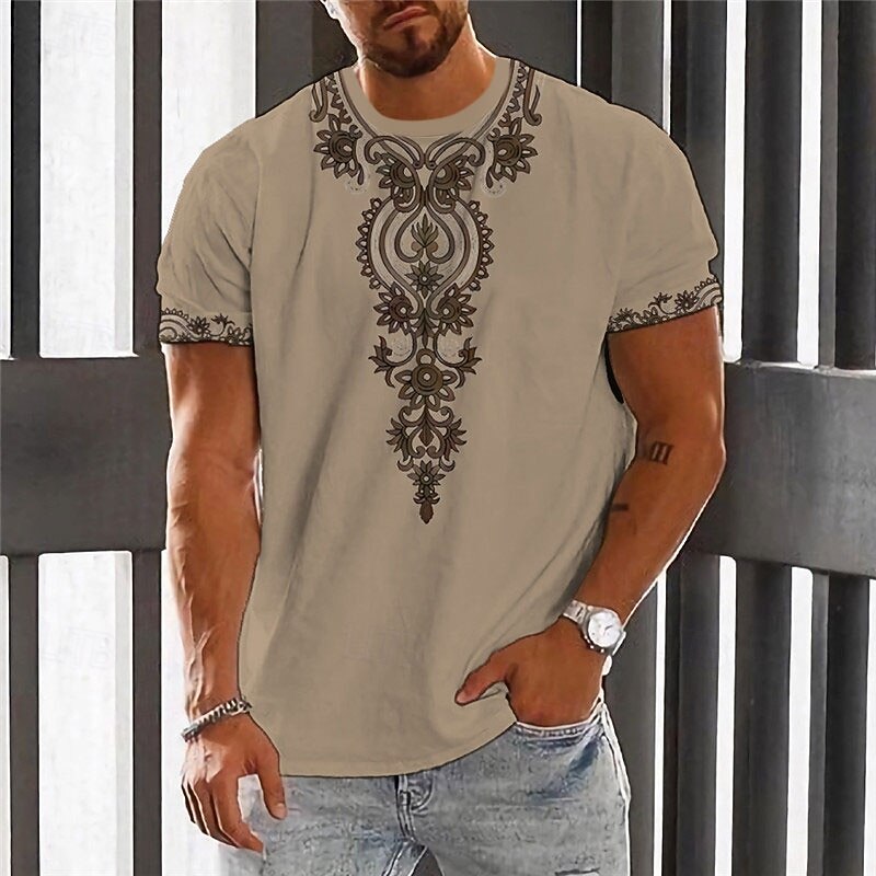 Men's Floral Graphic T Shirt Short Sleeve T shirt 3D Print Crew Neck Shirt Fashion Designer Ethnic Outdoor Daily Sports White Blue Brown Spring & Summer Clothing Apparel S M L XL 2XL 3XL4