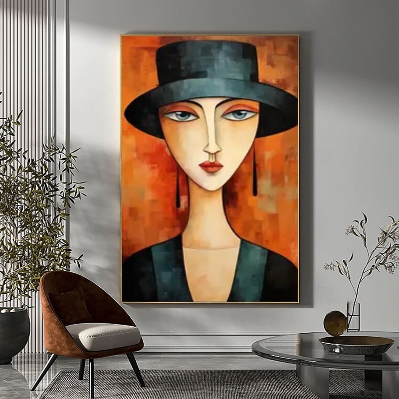 Hand painted Contemporary art of woman's portrait Face Art Handmade Oil Painting Abstract Modern Rolled Canvas (No Frame)4