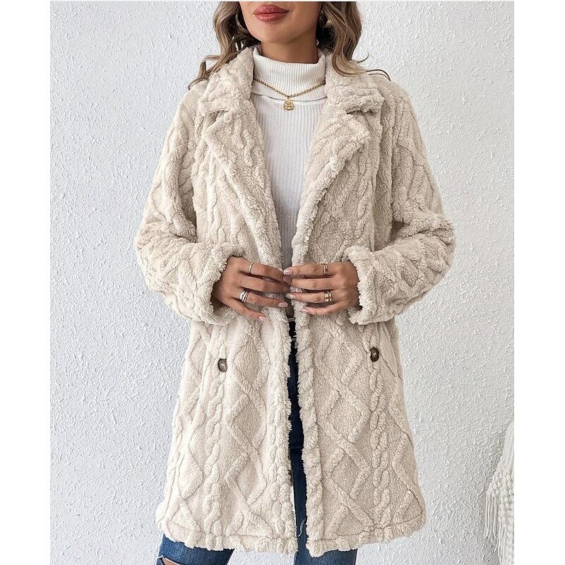 Women's Winter Coat Athleisure Holiday Daily Wear Fall Winter Regular Coat Regular Fit Stylish Casual Jacket Long Sleeve Solid Color Knit Apricot