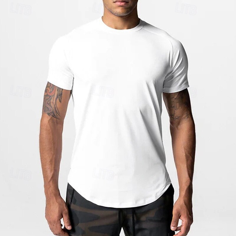 Men's Running T-Shirt Gym Shirt Short Sleeve Tee Tshirt Casual Athleisure Solid Colored Quick Dry Soft Breathable Gym Workout Walking Jogging Sportswear Activewear Dark Grey Black White3