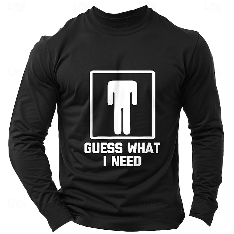 Men's Word / Phrase Abstract T Shirt Long Sleeve Shirt 100% Cotton Long Sleeve Graphic Shirt Dark Heather Grey Black Wine Comfortable Tee Vacation Street Fashion Designer Clothing