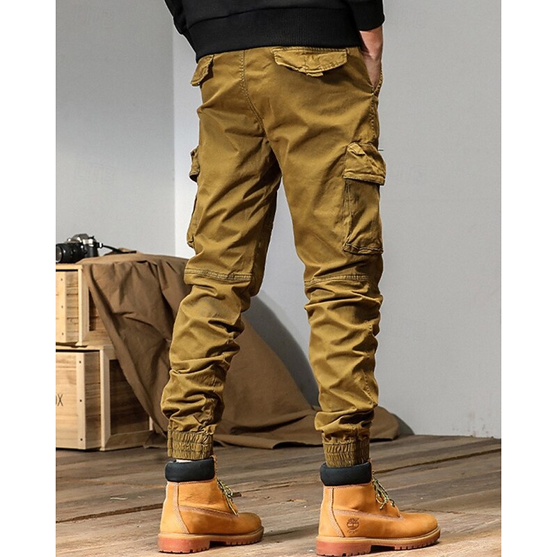Men's Cargo Pants Joggers Trousers Cargo Sweatpants Drawstring Elastic Waist Multi Pocket Plain Wearable Outdoor Daily Camping & Hiking Fashion Classic Black Yellow3