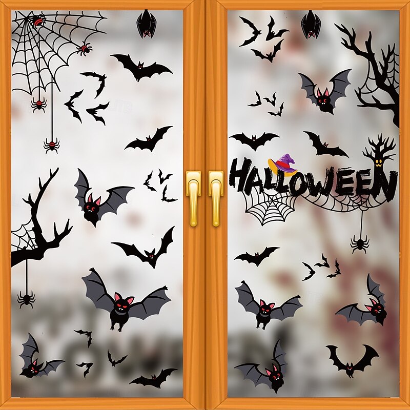 Halloween Decoration Spider Static Cling Window Sticker, Halloween Window Scene Setting Bat Cling
