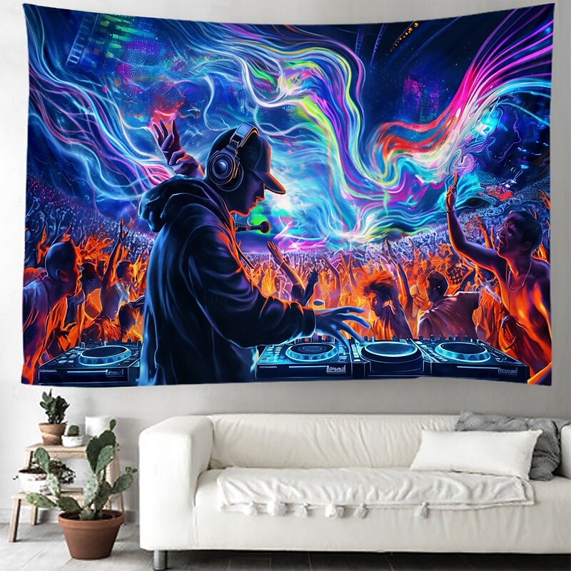 Blacklight Tapestry UV Reactive Glow in the Dark Glow Party DJ Music Festival Psychedelic Trippy Misty Hanging Tapestry Wall Art Mural for Living Room Bedroom3