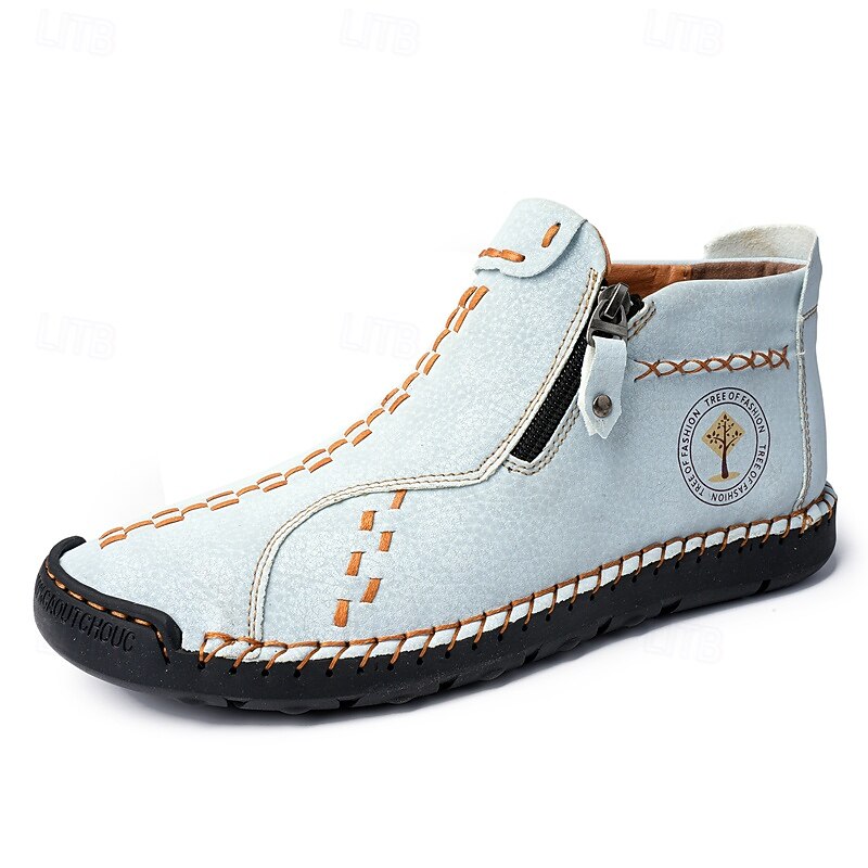 Men's Casual Light Blue Leather Loafers with Unique Hand-Stitched Details and Zip Closure, Ideal for Daily Wear2