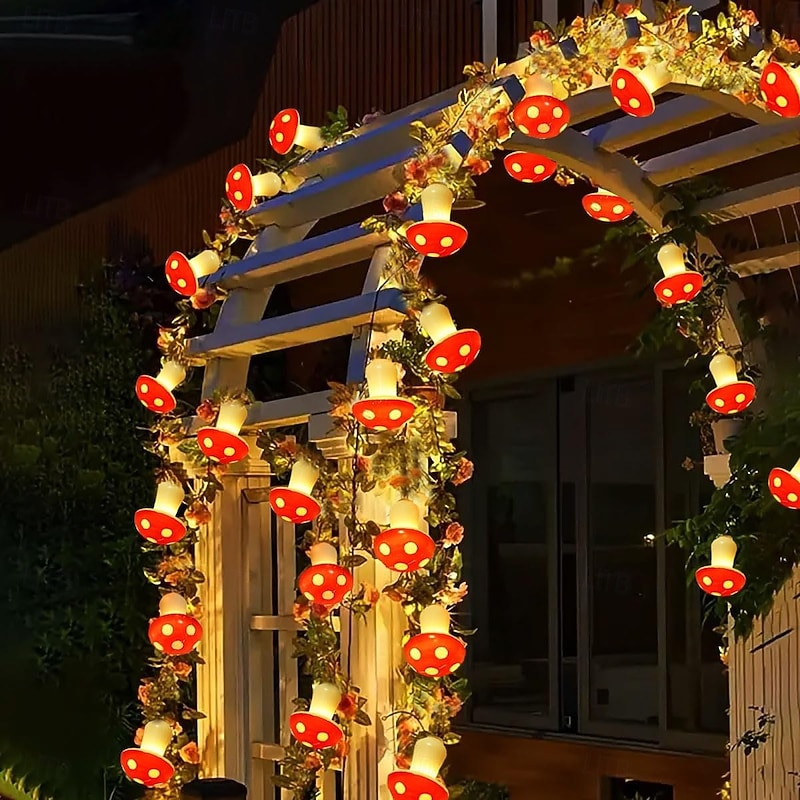 Solar Mushroom Lights Garden Lights for Outdoor Decor 6.5m 30LEDs 7M 50LEDs Cute Mini Mushroom String Lights 8 Modes Solar Pathway Lights for Garden Lawn Flowerbed Fence Christmas Decoration3