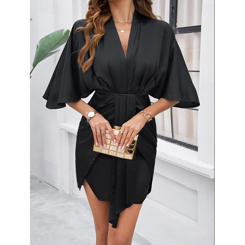 Women's Mini Dress Black Dress Cocktail Dress Formal Dress Plain Dress Vintage Casual Street Date Loose Fit Plain Half Sleeve V Neck Black White Green Summer Spring