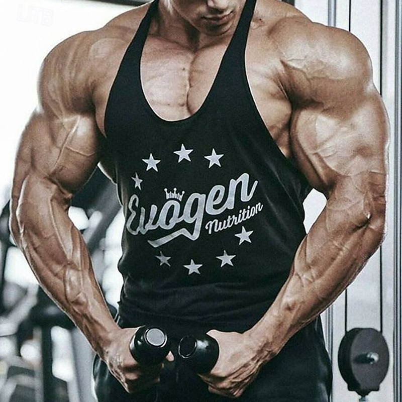 Men's Workout Tank Top Running Tank Top Gym Tank Top Sleeveless Vest / Gilet Casual Athleisure Letter Cotton Quick Dry Soft Breathable Gym Workout Walking Jogging Sportswear Activewear Black White2