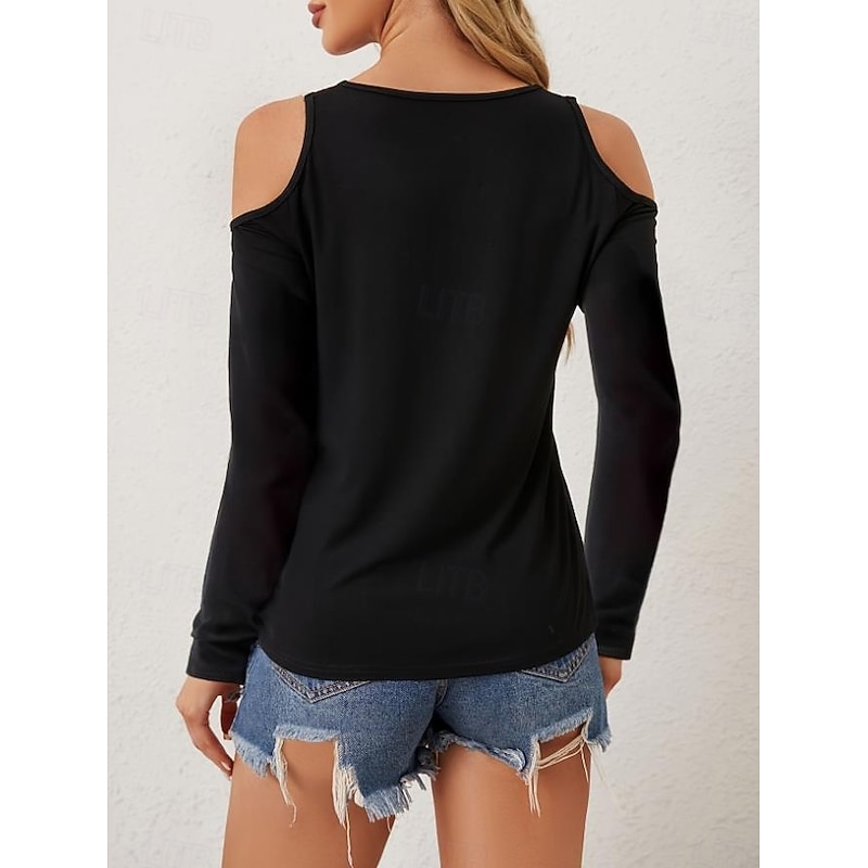 Women's Blouse Stylish Modern Cut Out Long Sleeve Regular Tops V Neck Work Daily Black White Spring Fall4