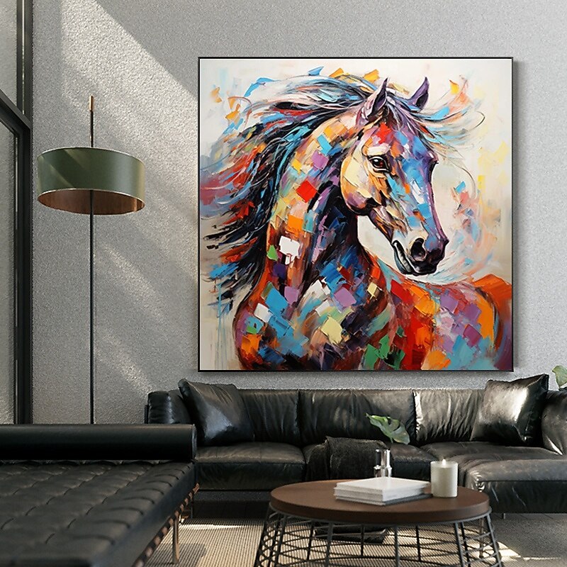Hand painted Abstract Horse Painting Modern Fine Art Abstract Animal Painting Wall Art Palette Knife Artwork Animalistic Decor for Living Room Stretched Frame Ready to Hang or Unframed4