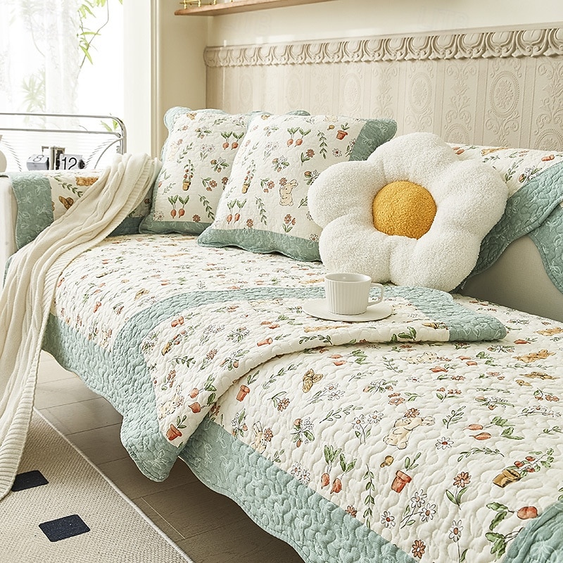 Cotton Quilted Sofa Cover Boho Geometric Pattern Sectional Couch Covers Non Slip Sofa Slipcover Furniture Protector for Dogs Pet3