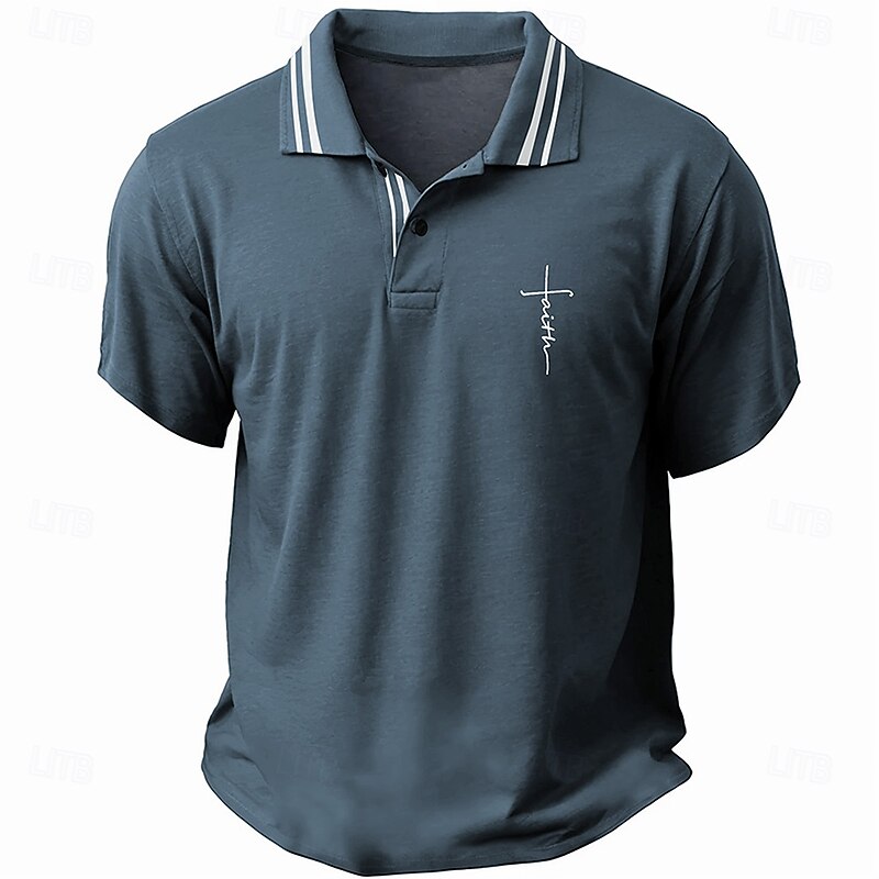 Men's Golf Shirt Short Sleeve Polo Shirts Collared Shirts Casual Vacation Wear Party Outfits 3D Print Buttons Summer Navy Blue Blue Green4