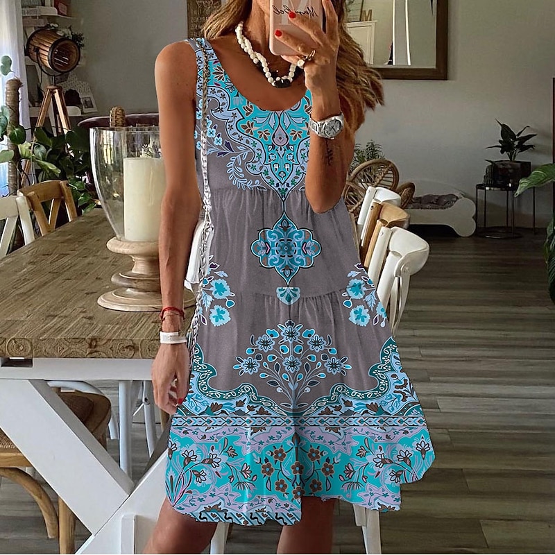 Women's Mini Dress Petite Dress Sundress Shift Dress Tank Dress Active Tropical Fashion Outdoor Vacation Going out Regular Fit Floral Sleeveless U Neck Pink Blue Orange Summer Spring2