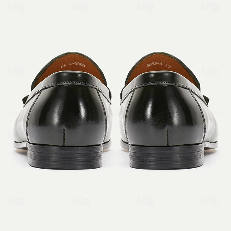 Men's Green Embossed Leather Loafers with Patterned Design for Business and Casual Wear in Classic Style 5