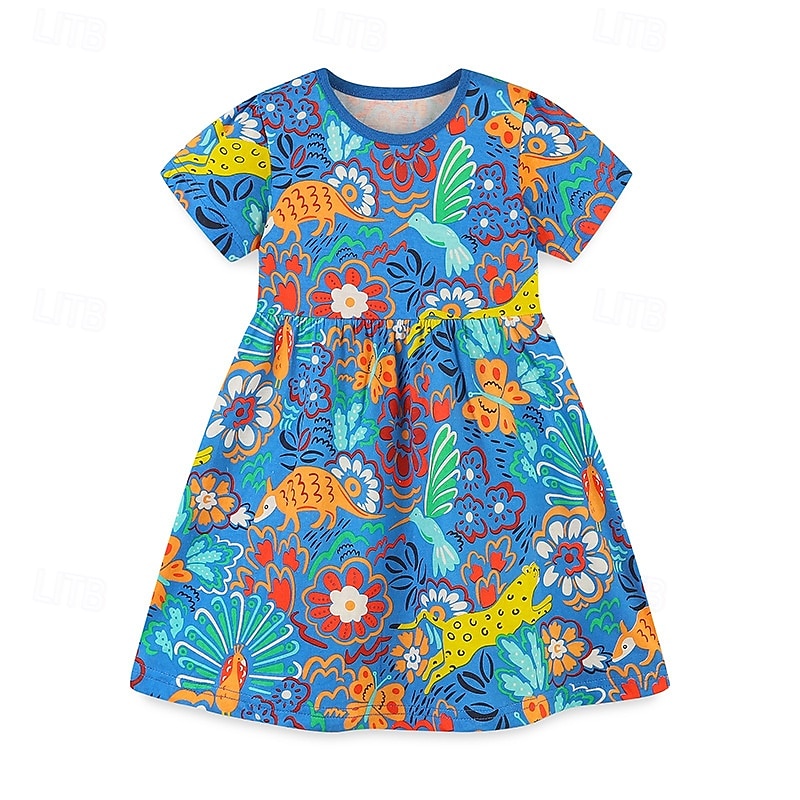 Girls' 3D Cartoon Dress Short Sleeve Summer Vacation Daily Holiday Princess Beautiful Sweet Little Kids(4-7ys) 4-7 Years Casual Dress A Line Dress Knee-length Regular Fit