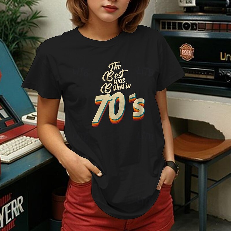 Retro Vintage T-shirt Basic Tee 70s For Women's Adults' Hot Stamping Party Casual Daily Cotton Blend3