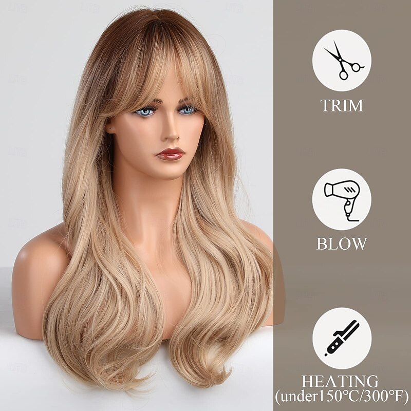 Long Wigs for Women Wave Curly Wig with Bangs Synthetic Wigs for Daily Use Cosplay4