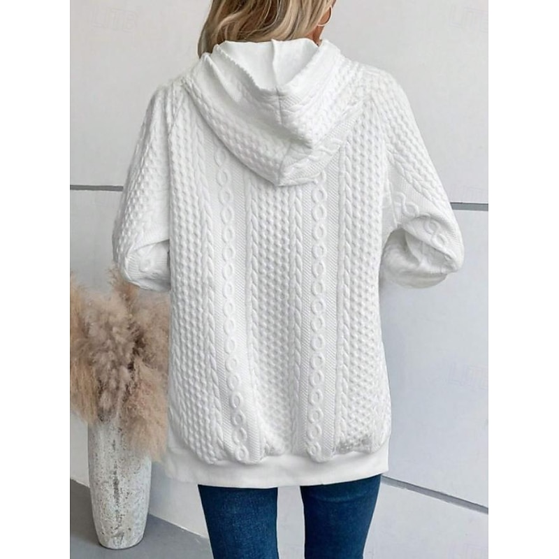 Women's Hoodie Sweatshirt Fashion Work Dailywear Casual Hooded Pocket Loose Fit Long Sleeve White Fall Winter4