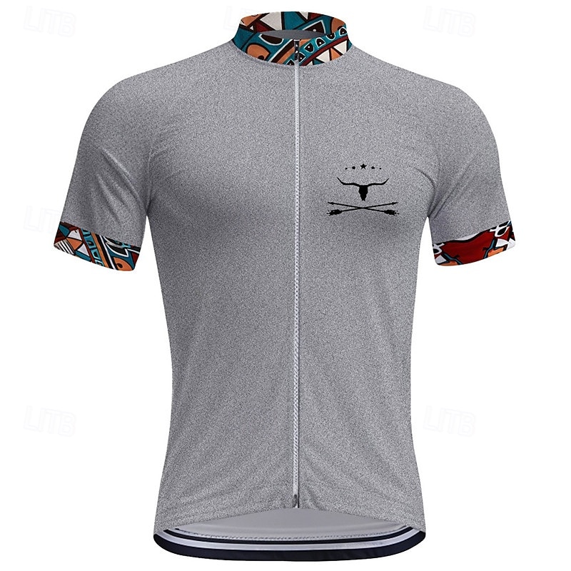 Men's Cycling Jersey Cow Short Sleeve Bike Tee Tshirt Top with 3 Rear Pockets Mountain Bike MTB Road Bike Cycling Quick Dry Front Zipper Wicking Sports Blue Khaki Grey Clothing Apparel