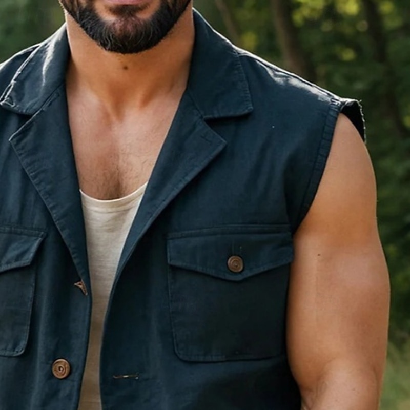 Men's Outdoor Jacket Hiking Vest Outdoor Sports & Outdoor Hiking Spring Autumn / Fall Cotton Multi Pockets Lightweight Solid Color Dark Blue Vest2