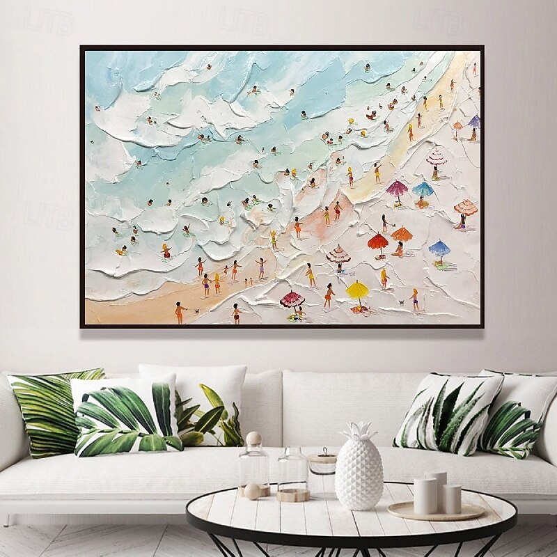 3D beach oil painting Handmade Abstract Coastal Oil Paintings On Canvas handmade Sunny Beach Painting in Blue and Beige Colors wave painting for bedroom Home And Office Wall Decor painting2