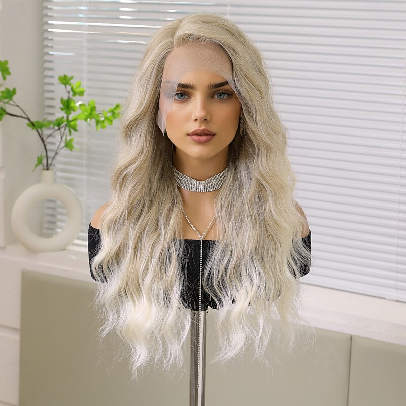 Synthetic Lace Wig Curly Style 26 inch Brown with Golden Highlights Middle Part 13x5x1 Lace Front Wig Women's Wig Light Brown Lace3