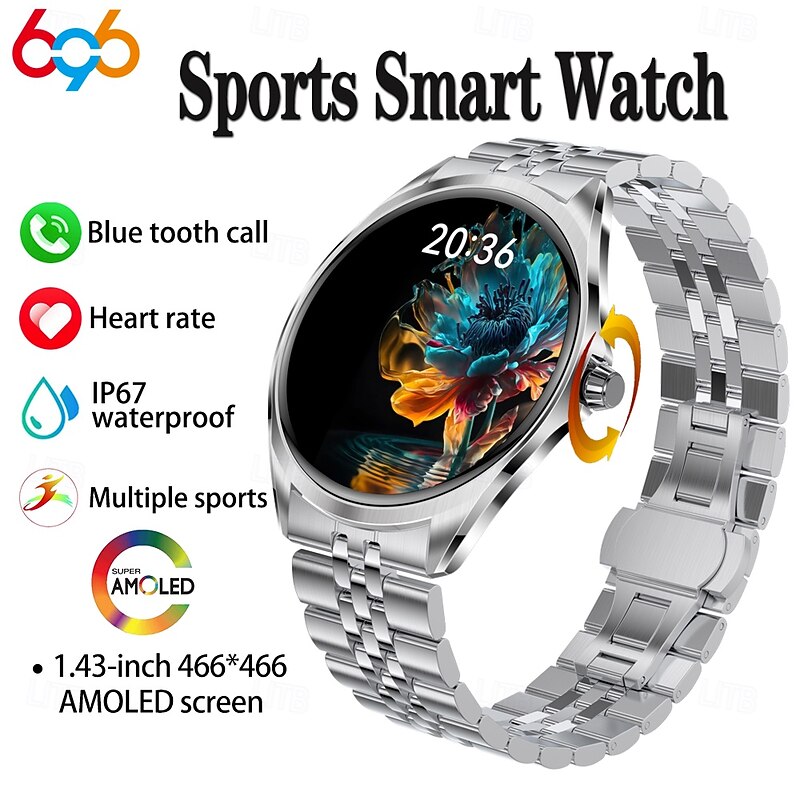 696 TN88 Smart Watch 1.43 inch Smart Band Fitness Bracelet Bluetooth Pedometer Call Reminder Sleep Tracker Compatible with Android iOS Women Men Hands-Free Calls Message Reminder IP 67 43mm Watch Case2