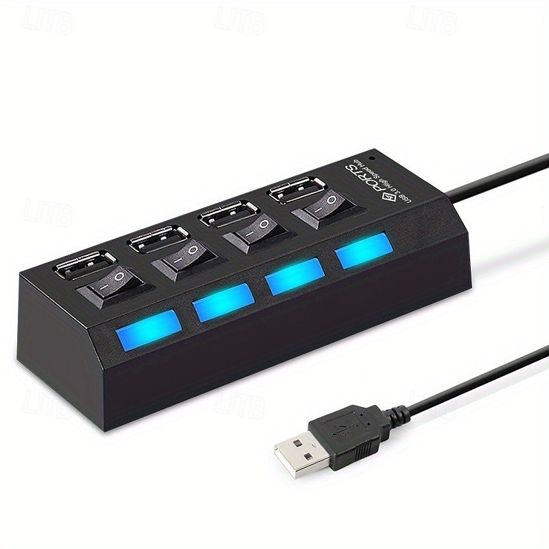 4 Ports USB HUB 2.0 Adapter Expander Multi USB Splitter Multiple Extender with Independent Switches LED Indicator4