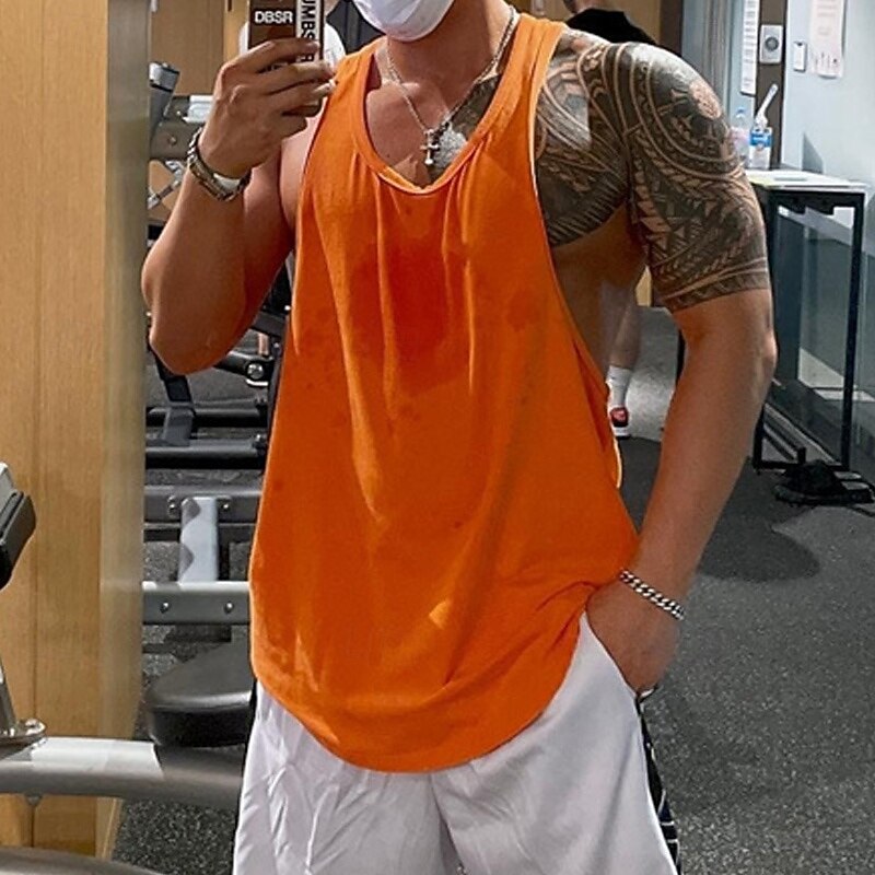 Men's Workout Tank Top Running Tank Top Gym Tank Top Sleeveless Vest / Gilet Casual Athleisure Solid Colored Cotton Quick Dry Soft Breathable Gym Workout Walking Jogging Sportswear Activewear Black