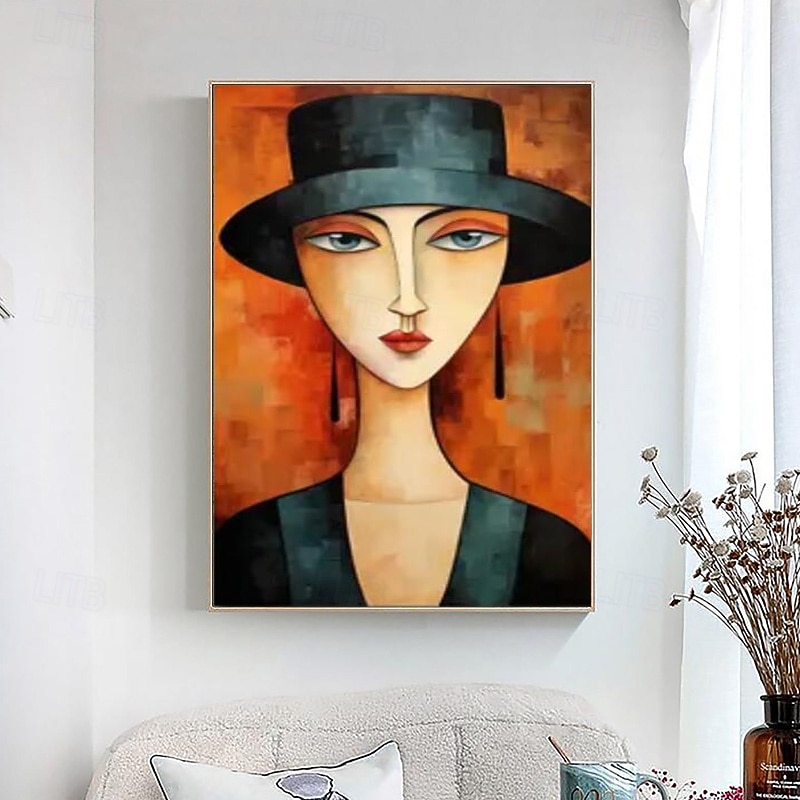 Hand painted Contemporary art of woman's portrait Face Art Handmade Oil Painting Abstract Modern Rolled Canvas (No Frame)2
