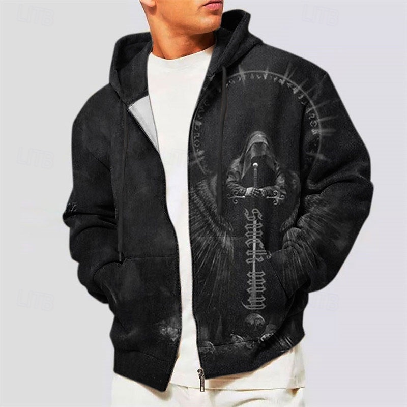 Men's Skull Ghost Graphic Prints Hoodie Hoodies Sweatshirt Streetwear Designer Long Sleeve Hooded Sports & Outdoor Daily Sports Black Dark Gray Zipper Print Spring &  Fall Designer