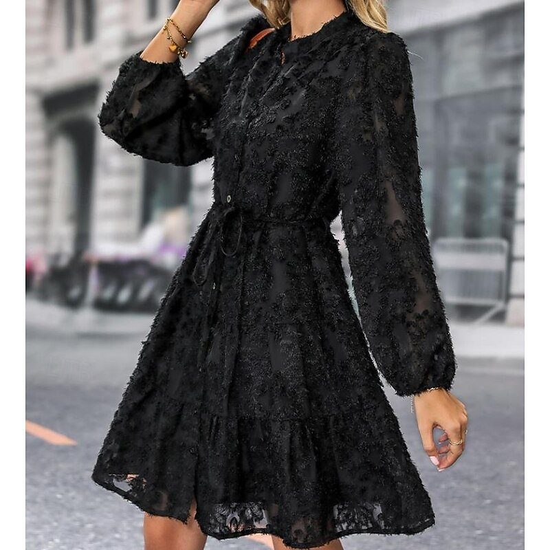 Women's Midi Dress Black Dress Cocktail Dress Formal Dress Plain Dress Vintage Casual Street Date Regular Fit Plain Long Sleeve Shirt Collar Black White Green Summer Spring Fall4