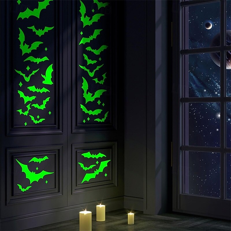 Halloween Glow-in-the-Dark Green Bat PET Stickers Bat Shape Elements2