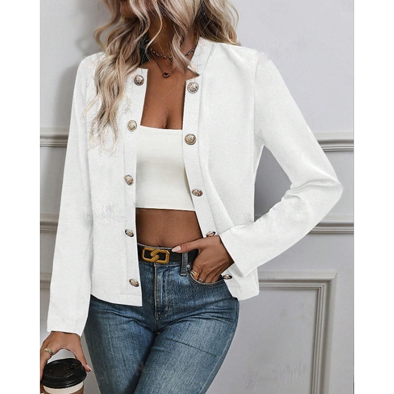 Women's Fashion Streetwear Blazer Sweatpants Long Sleeve Shirt Collar Plain Work WorkWear Black White Navy Blue Fall Regular Fit3