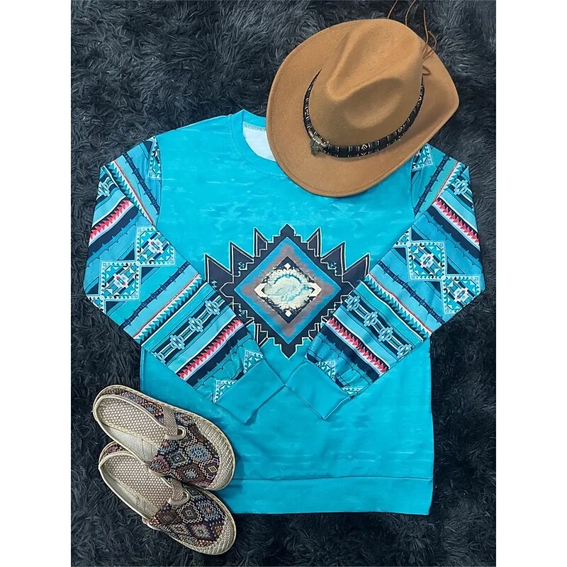 Women's Sweatshirt Tribal Street Dailywear Print Vintage Ethnic Casual Crew Neck Long Sleeve Micro-elastic Fall Winter Comfrt Breathable Soft Fabric3