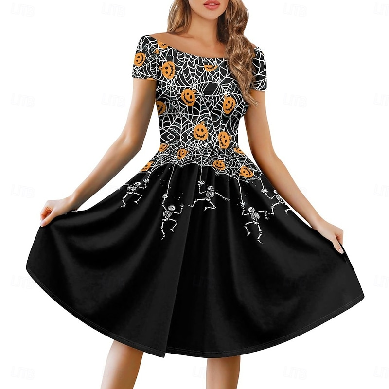 Pumpkin Grim Reaper Skull Skeleton Halloween Dress Costume Sexy Costume Dress Up Adults' Women's Carnival Party / Evening Easy Halloween Costumes Dress Up3