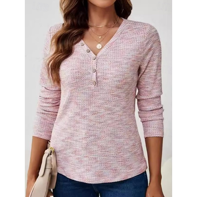 Women's Tunic Elegant Fashion Long Sleeve Regular Tops V Neck Daily Black Red Blue Green Spring Fall4