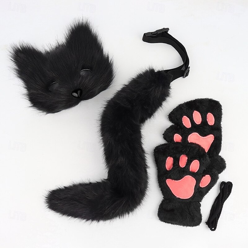 Therian Mask and Tail Set for Girls,Cute Cosplay Costume for Masquerade,Birthday4