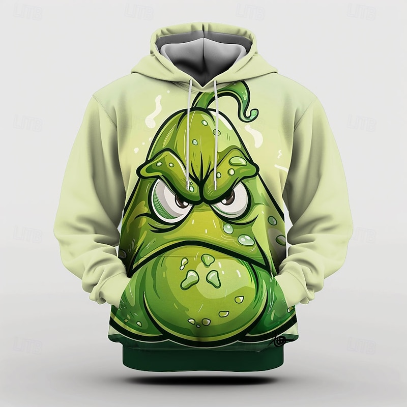 Men's Pumpkin Funny Hoodie Hoodies Sweatshirt Fashion Long Sleeve Crew Neck Dark Green Green Fall Winter Designer