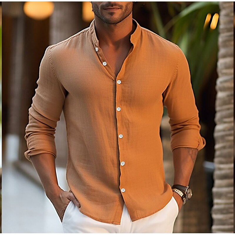 Men's Shirt Linen Shirt Summer Shirt Beach Wear Button Up Shirt Plain Vacation Curise White Pink Blue Orange Long Sleeve Lapel Spring & Summer Clothing Apparel2
