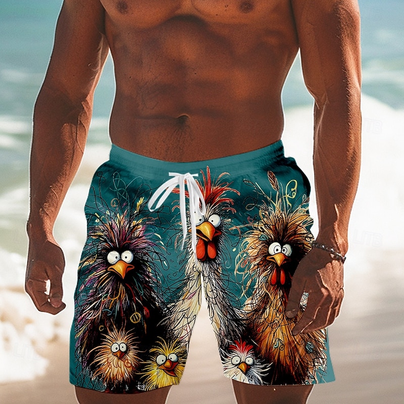 Men's Animal Chick Board Shorts Swimming Trunks Shorts Mid Waist Fashion Streetwear Designer Casual Daily Holiday Drawstring Pocket Elastic Waist Designer Clothing Apparel4