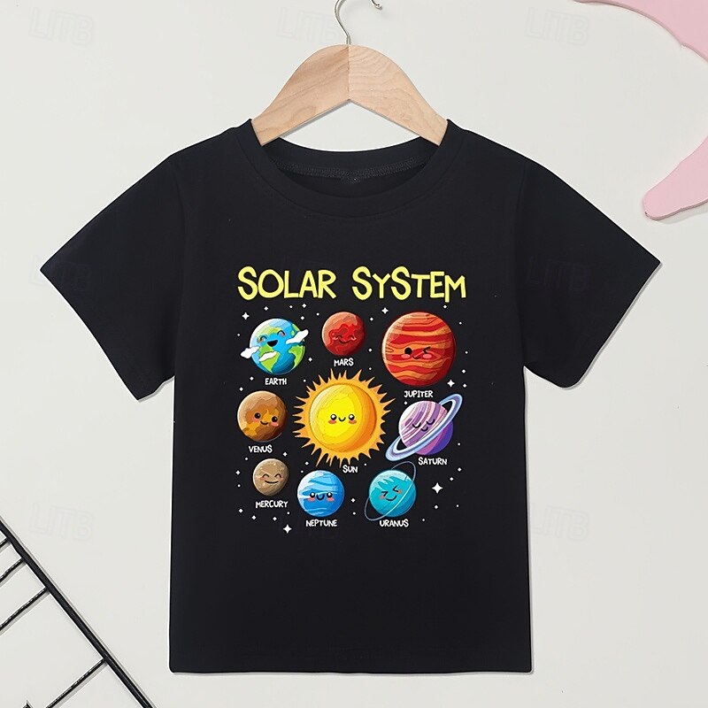 100% Cotton Kids Boys Black Sky / Galaxy T shirt Tops Crew Neck Short Sleeve Casual Daily Wear Vacation Fashion Sport Print Summer2