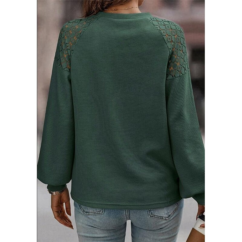 Women's Pullover Elegant Vintage Fashion Plain Work Dailywear Casual Crew Neck Patchwork Loose Fit Long Sleeve Black Brown Green Fall Winter2