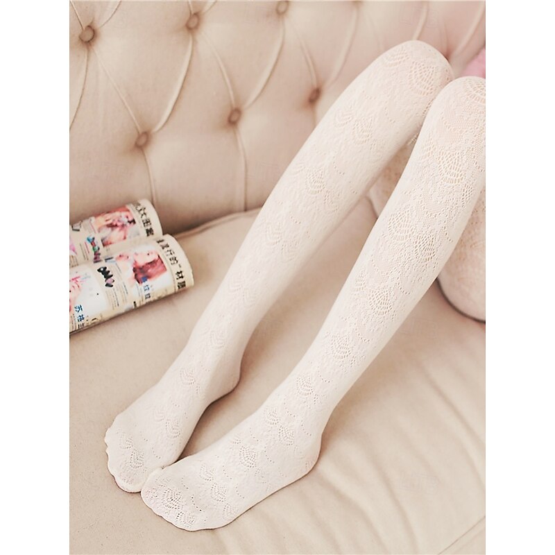 Vintage-Inspired Women's Lace Knee-High Socks in Soft Pink | Floral Sheer Socks for Elegant Retro Outfits4