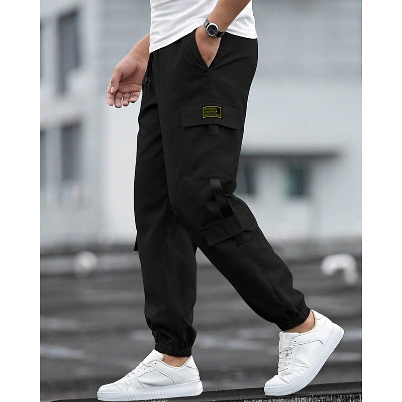 Men's Cargo Pants Joggers Cargo Joggers Trousers Drawstring Elastic Waist Multi Pocket Plain Wearable Outdoor Daily Camping & Hiking Fashion Classic Black Blue4