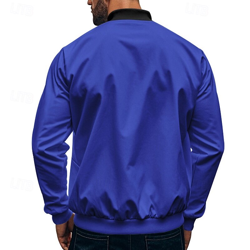 Men's Lightweight Jacket Varsity Jacket Daily Vacation Breathable Patchwork Spring & Fall Color Block Fashion Classic Stand Collar Regular Black Yellow Red Navy Blue Royal Blue Jacket 18